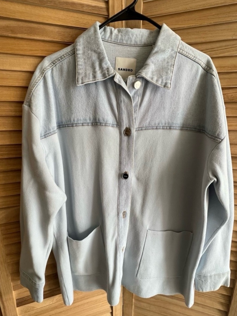 Sandro Pale Blue Two-Tone Denim Shacket